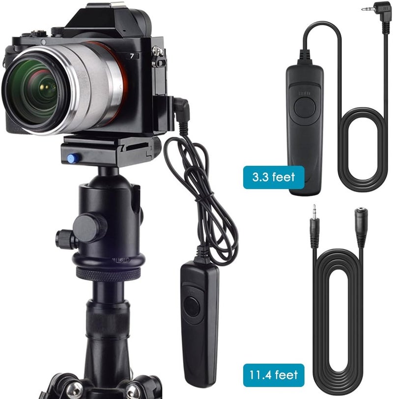 AFUNTA 3.3ft Shutter Release Remote Control with 11.4ft Extension Cable 2.5mm, RS-60E3 Wired Remote Control Switch Cord Replacement Compatible 70D 100D 1200D Digital Camera DSLR - Image 2